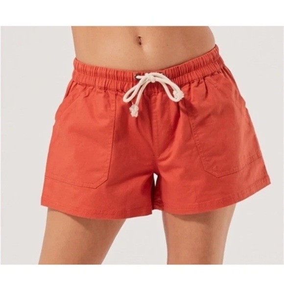 Pact Organic Cotton Woven Twill Drawstring Shorts in Coral Orange Women’s Size S - Picture 1 of 11